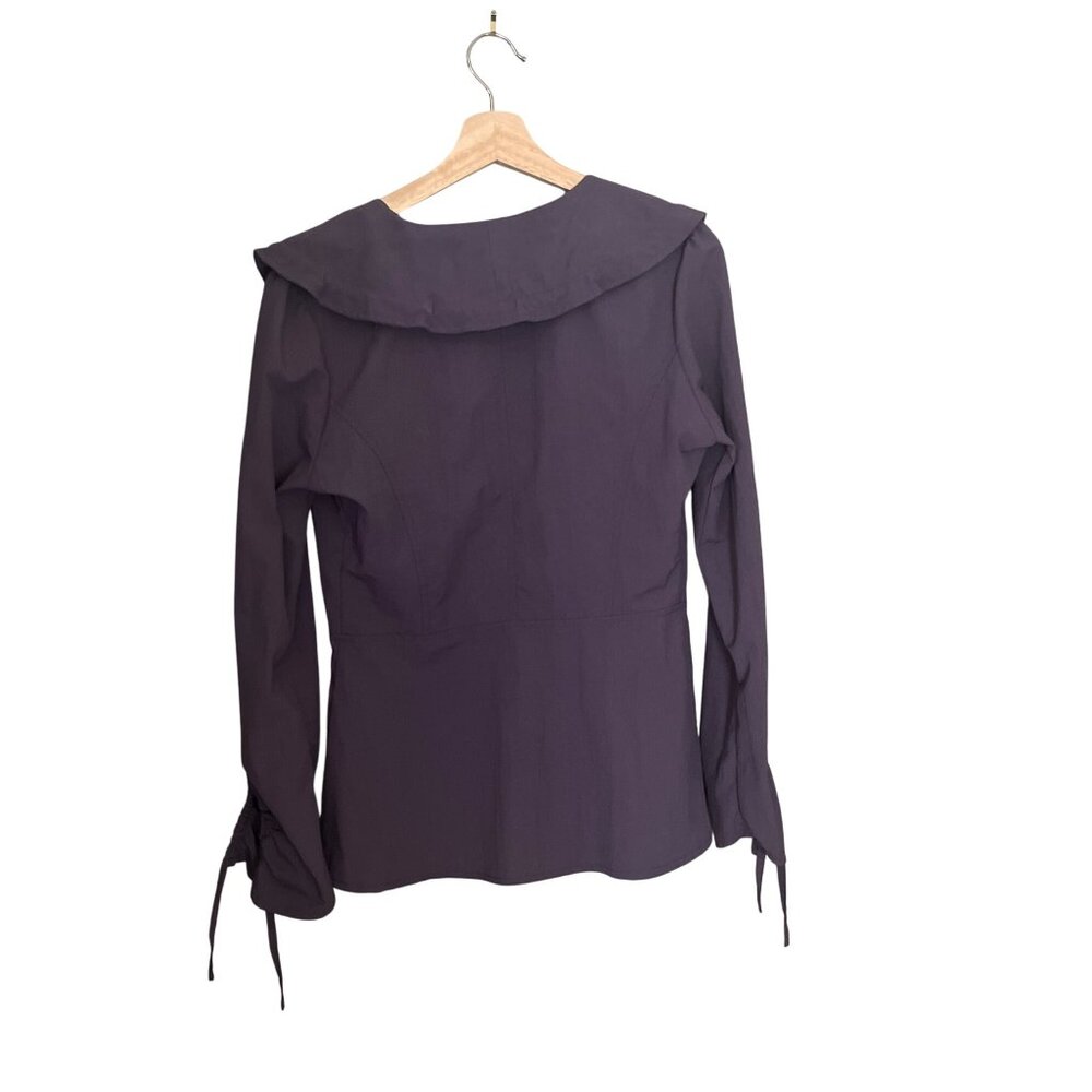 Hanna For The Journey Zip-Up Jacket  Ruffled Collar Women Size 1 Purple Plum - Picture 4 of 10